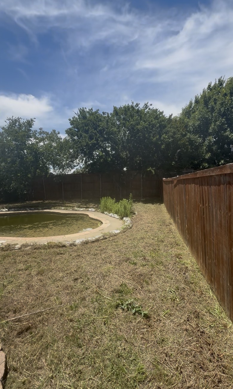 Freshly mowed and cleared backyard after lawn care — DFW area